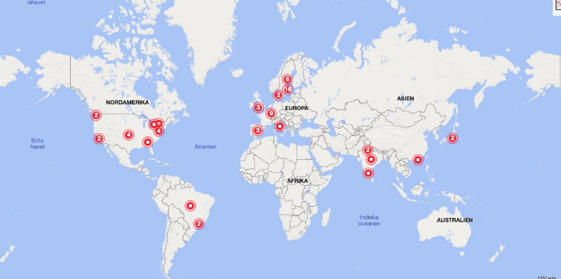Map showing location of alumni members who joined online gathering